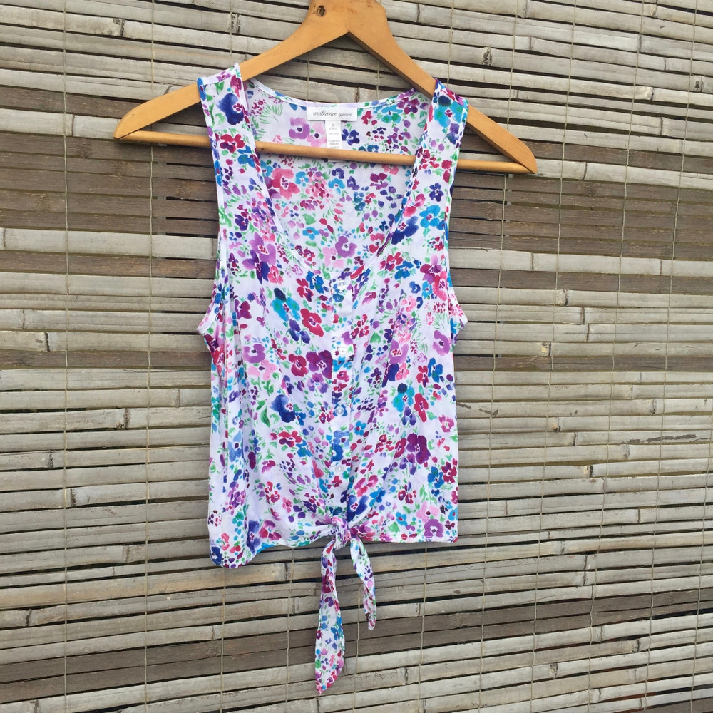 AMBIANCE APPAREL . TIE WAIST . FLOWER PRINT . TOP